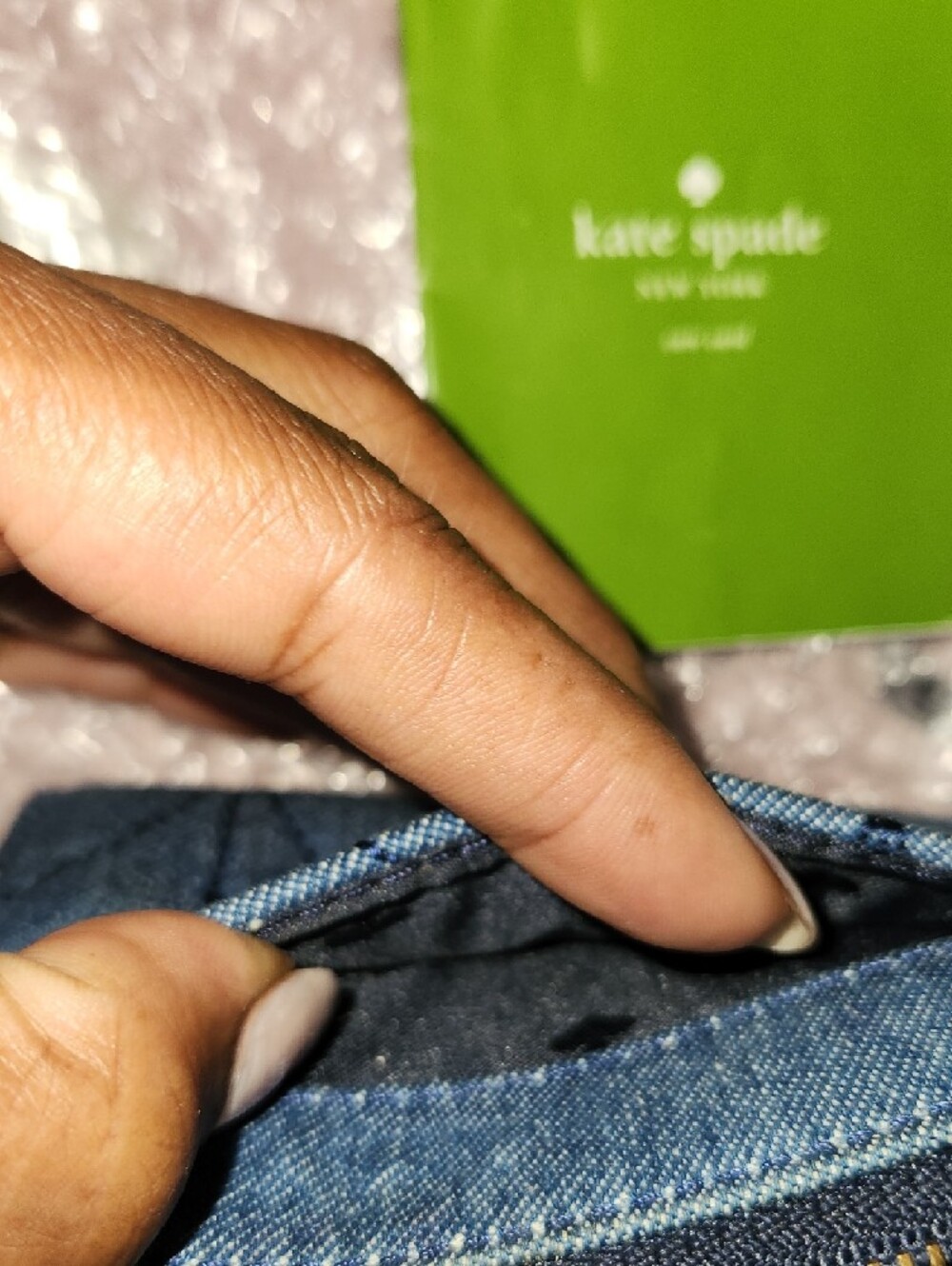 kate spade Quilted Denim Zip Card Case Wallet - Navy Blue - Picture 10 of 13